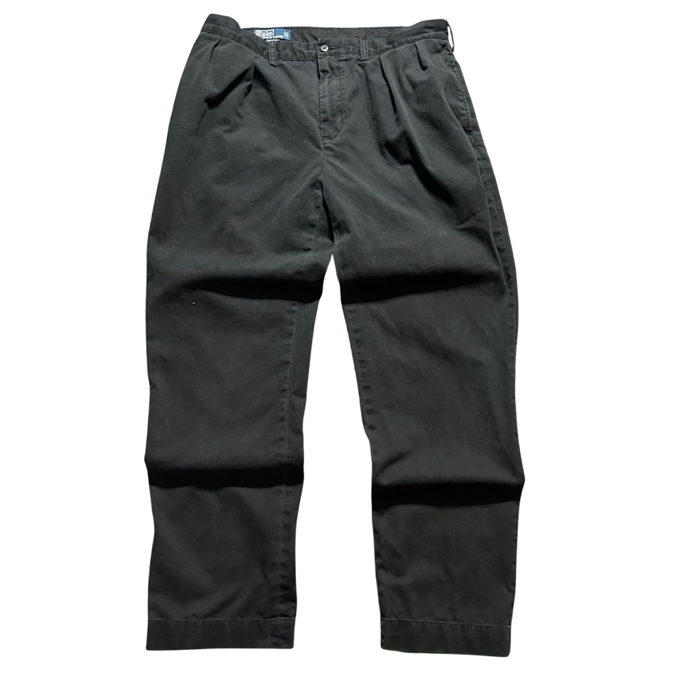 VTG Polo Ralph Lauren Ethan Pant Men 36x32 (Fits 36x31) Black Cotton Twill Chino
